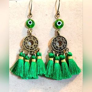 Green Evil Eye Earrings